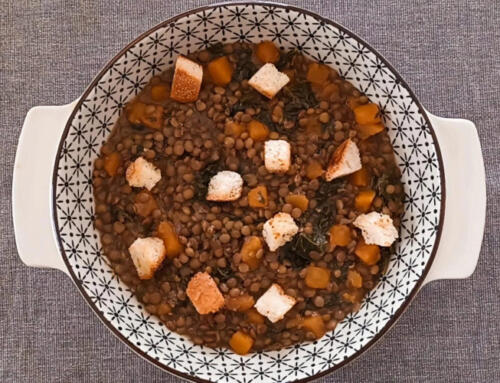 Zuppa di lenticchie rosse, zucca mantovana e cavolo nero